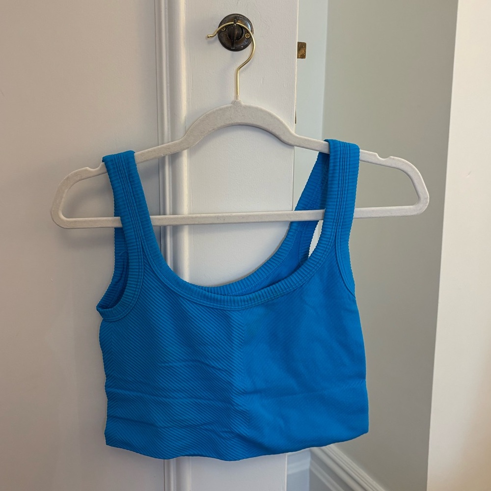 Blue Ribbed Tank Crop Top - Women